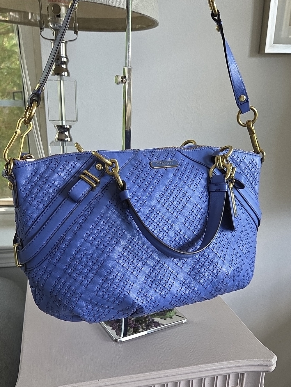 COACH Carolina Blue 2012 Madison Sophia Woven Leather Shoulder Bag - Picture 2 of 16